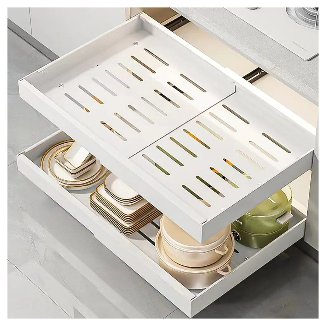 Extendable Pull Out Cabinet Organiser with Silent Slide Rails – No-Drill Kitchen Slide Out Storage Shelf