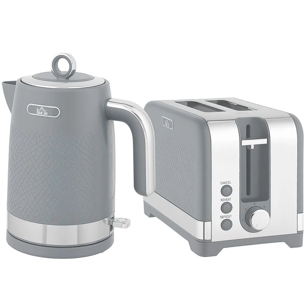 HOMCOM Kettle and Toaster Set with 3000W 1.7L Rapid Boil Kettle and 2-Slice Toaster – Textured Grey