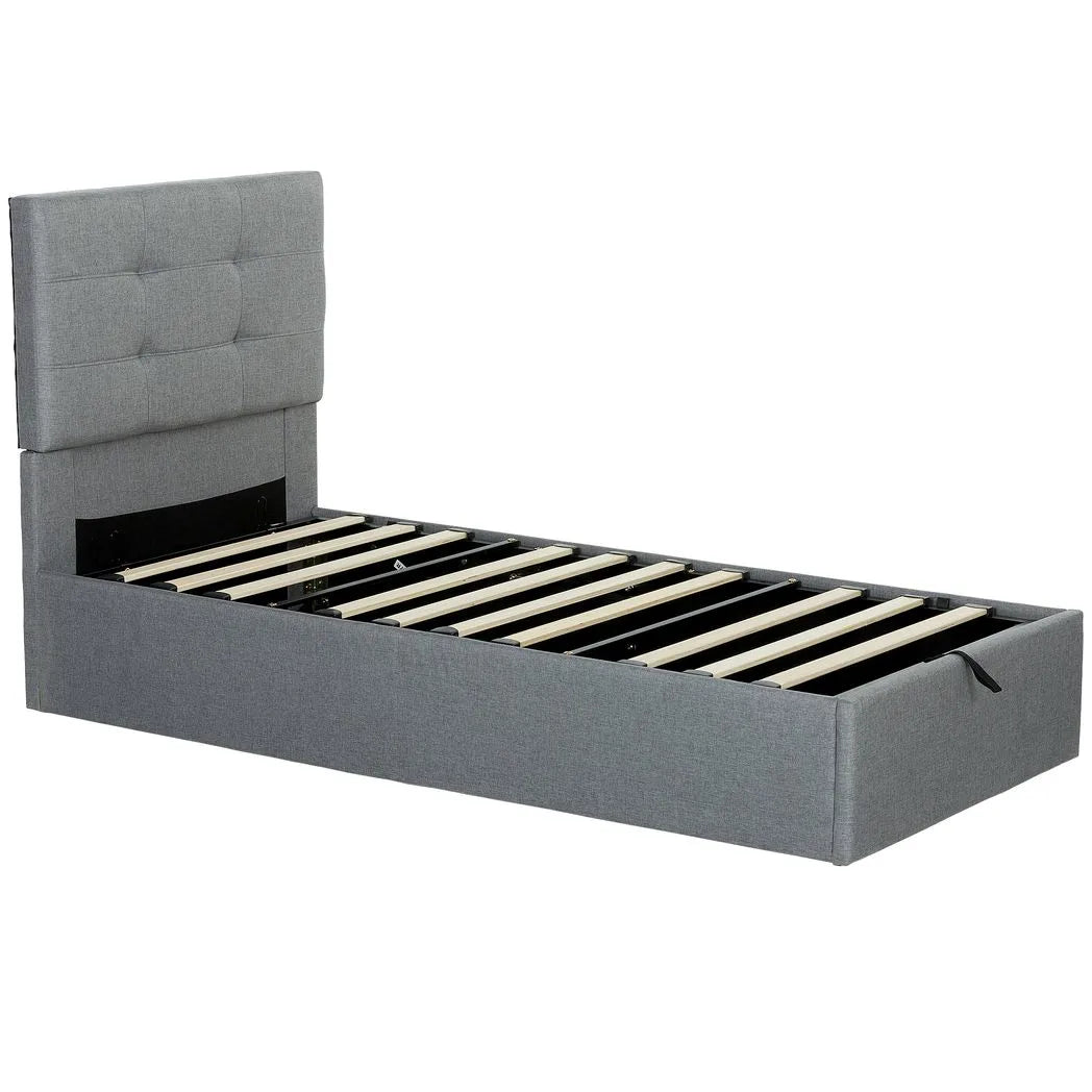 HOMCOM 3ft Single Ottoman Bed with Gas Lift Storage and Upholstered Headboard – Linen-Look Bed Frame, Grey