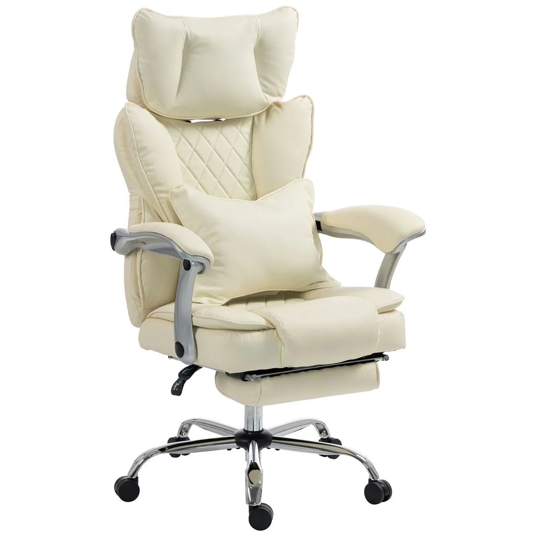 HOMCOM Executive Big and Tall Office Chair, 180kg Capacity, Reclining PU Leather with Footrest, Beige