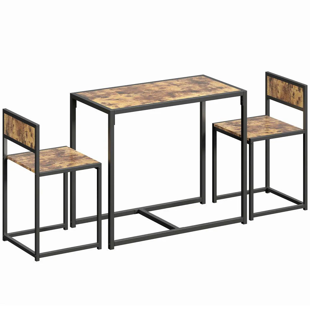 HOMCOM 3-Piece Table and Stool Set with Steel Frame – Space-Saving Dining Set for 2, Rustic Brown