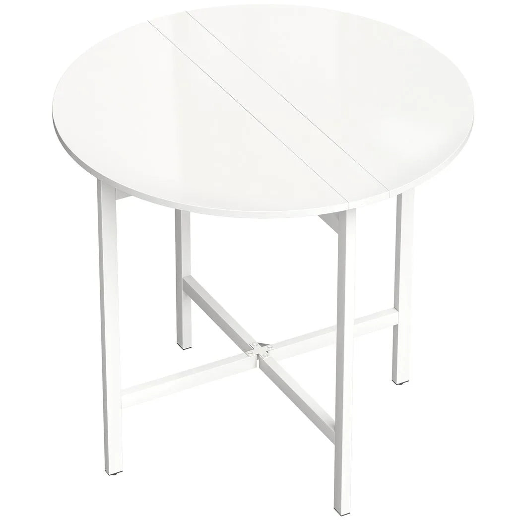 HOMCOM Round Drop Leaf Dining Table – 80cm Folding Kitchen Table for Small Spaces with Steel Frame, White