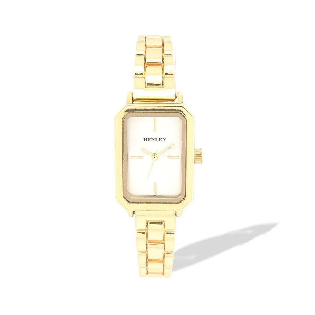 Henley Womens Mnimal Rectangular Bracelet Watch - Gold Tone
