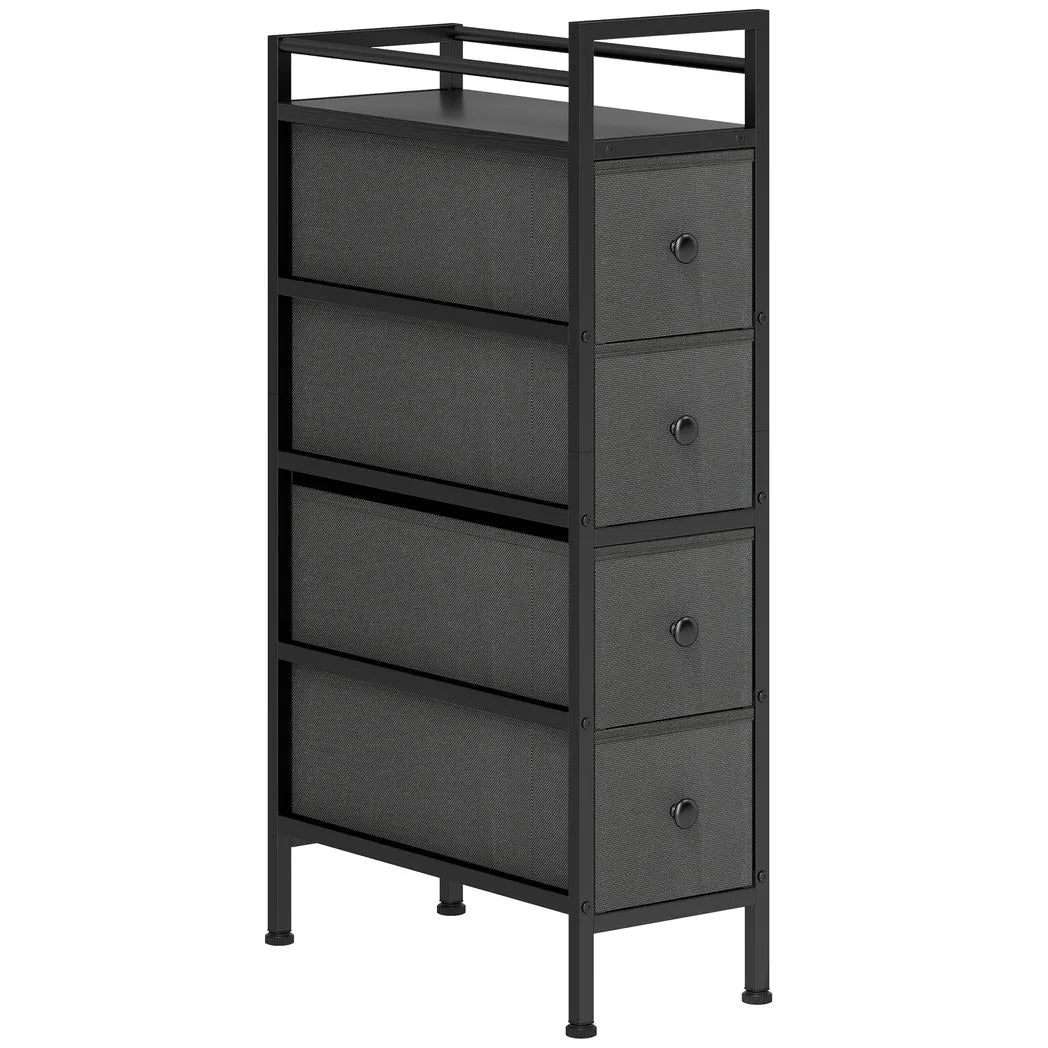 HOMCOM 4 Drawer Slim Fabric Chest of Drawers with Steel Frame – Narrow 20 cm Storage Cabinet for Small Spaces, Black