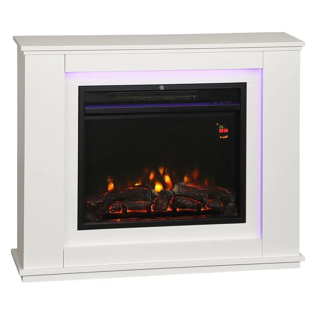 HOMCOM 2000W Electric Fireplace with Faux Flame, 23-Hour Timer, Thermostat and Remote – White