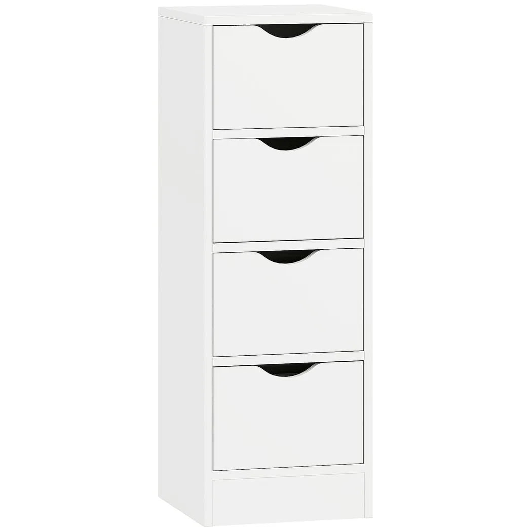 HOMCOM 4-Drawer Narrow Bathroom Cabinet, Freestanding Storage Unit with Groove Handles for Small Spaces, White