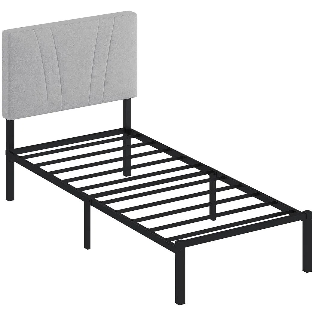 HOMCOM 3FT Single Bed Frame with Upholstered Headboard & Underbed Storage – 250 kg Capacity, Black and Grey