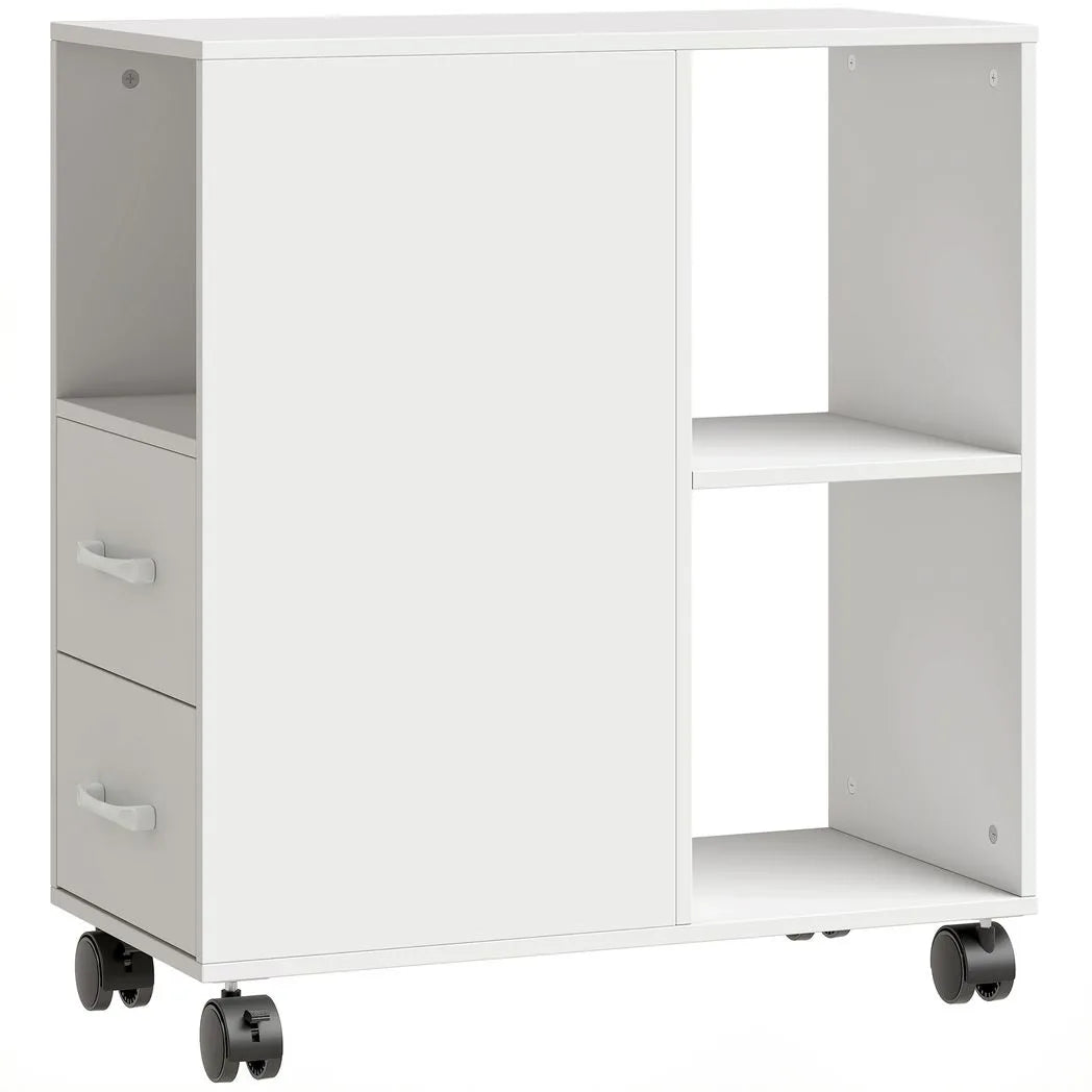 HOMCOM Narrow Mobile Printer Table with Wheels and Drawers, 30 x 60 x 65 cm – Home Office Stand, White