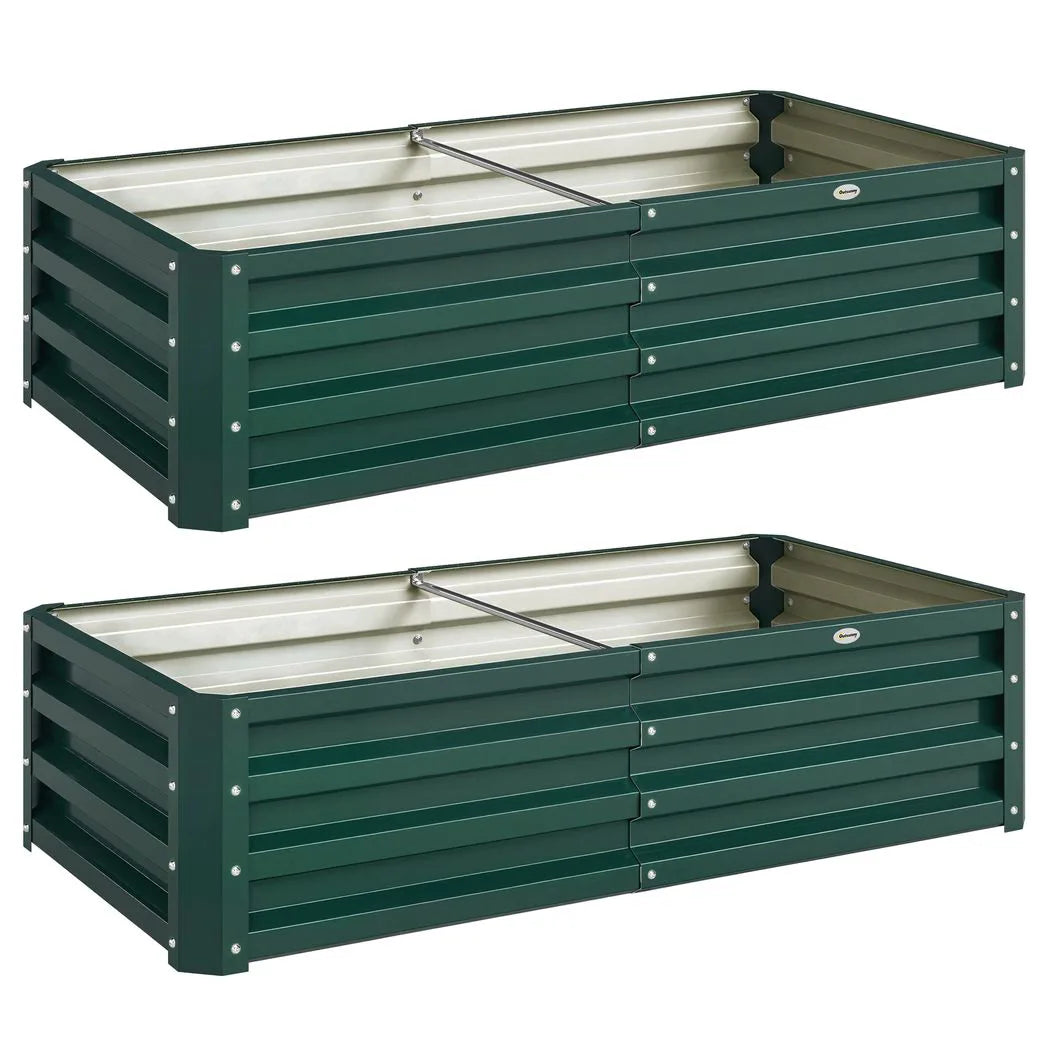 Outsunny Set of 2 Raised Beds for Garden, Galvanised Outdoor Planters for Herbs Vegetables