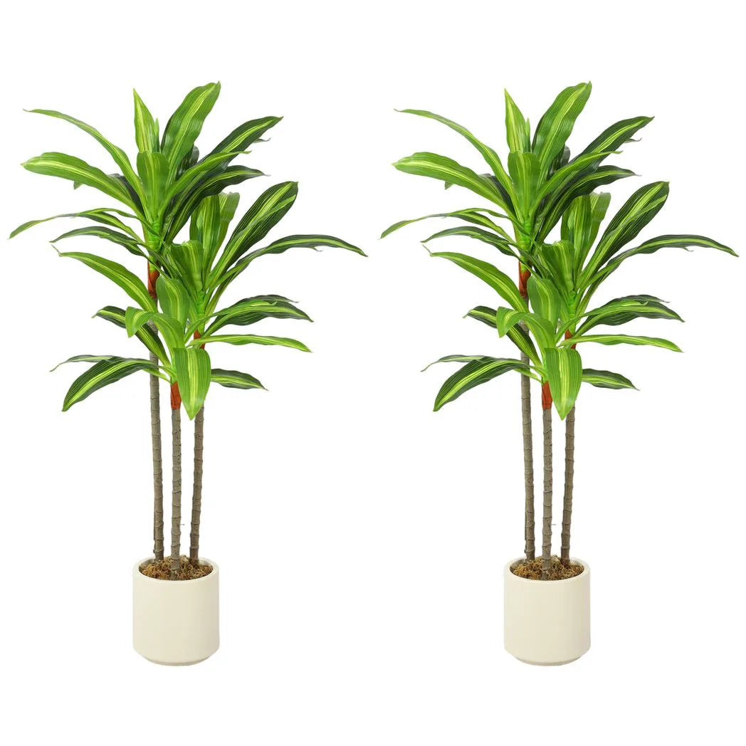 HOMCOM 90cm Artificial Dracaena Tree with Bendable Trunks – Lifelike Faux Plant in White Pot, Green