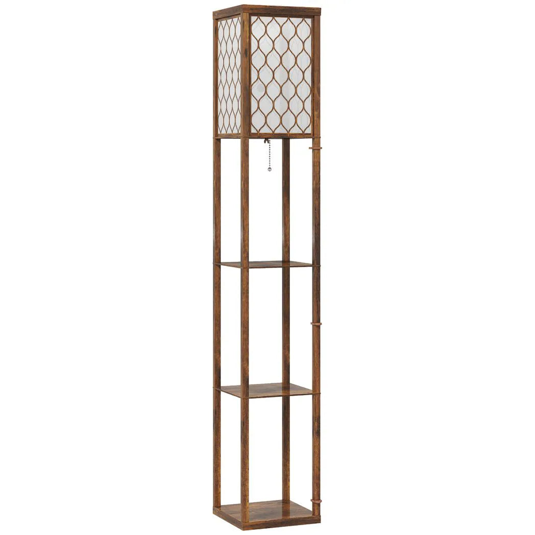 HOMCOM Three-Shelf Standing Lamp – Rustic Brown/White