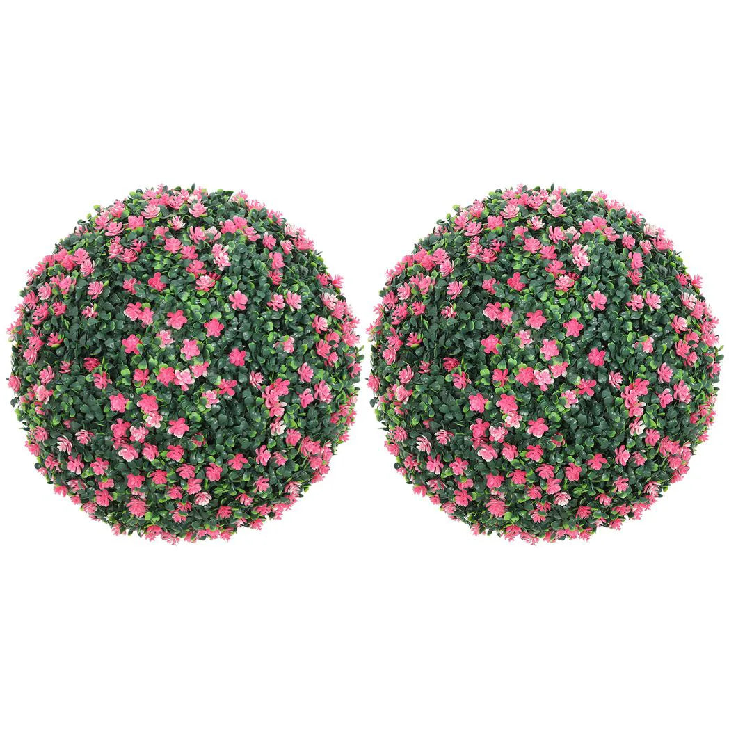 HOMCOM Set of Two Artificial Boxwood Balls Plants – Pink