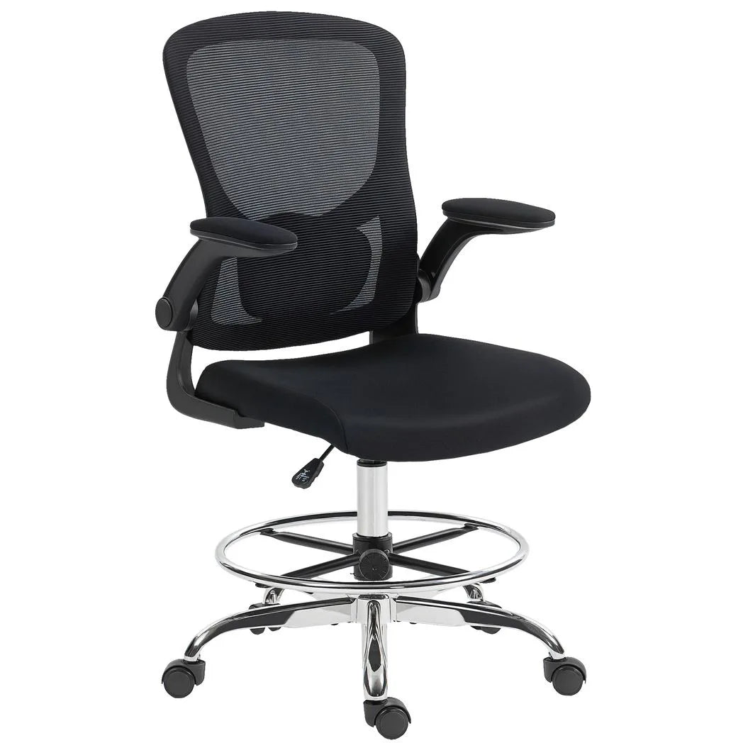 HOMCOM Draughtsman Chair with Adjustable Lumbar & Flip-up Armrests – Mesh Back Drafting Chair, Black
