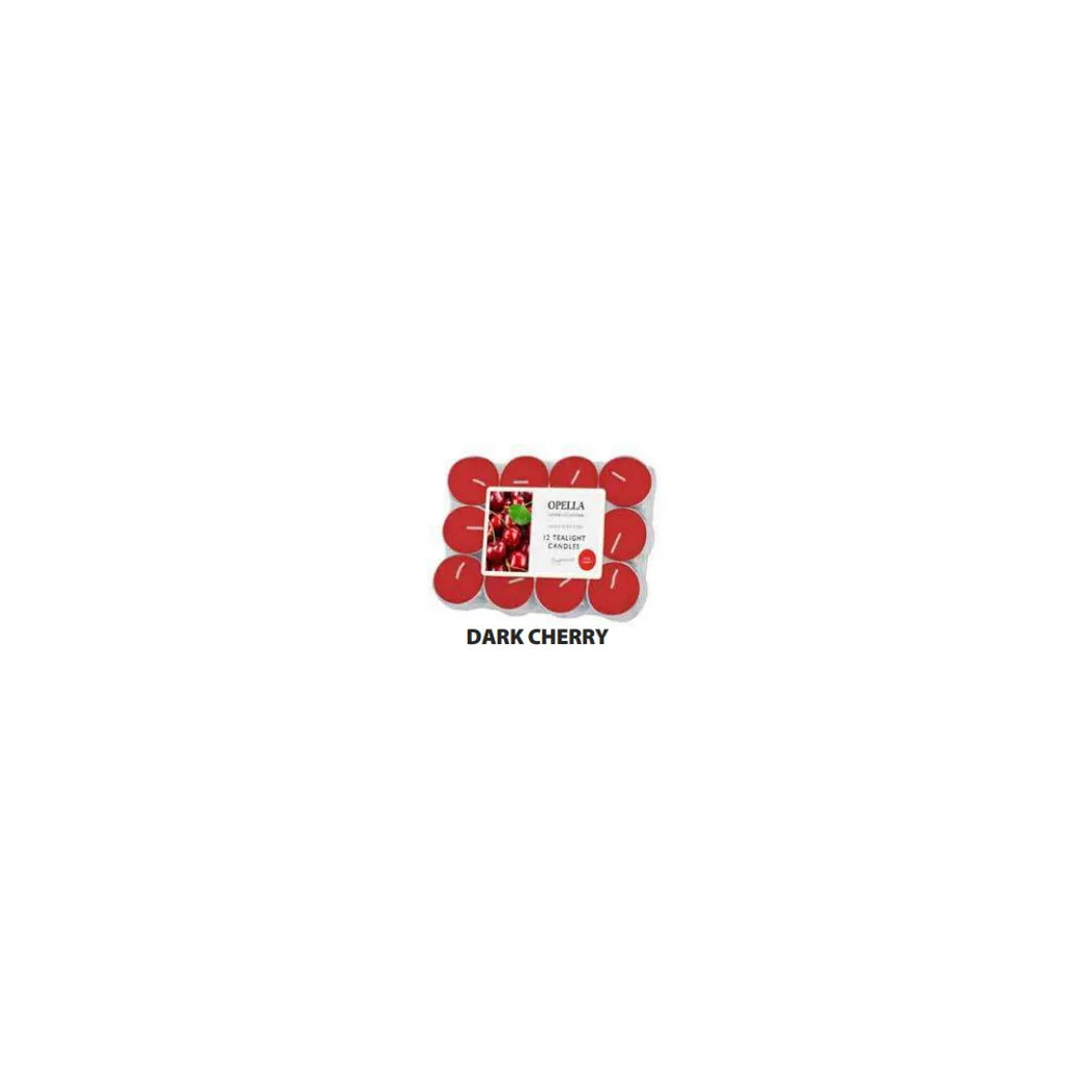 Opella Dark Cherry Scented Tealights – Fragranced Candle Set, 12 Pack