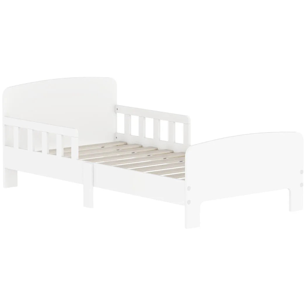 AIYAPLAY Toddler Bed Frame with Safety Side Rails – White Kids Bed for Ages 3-8 Years