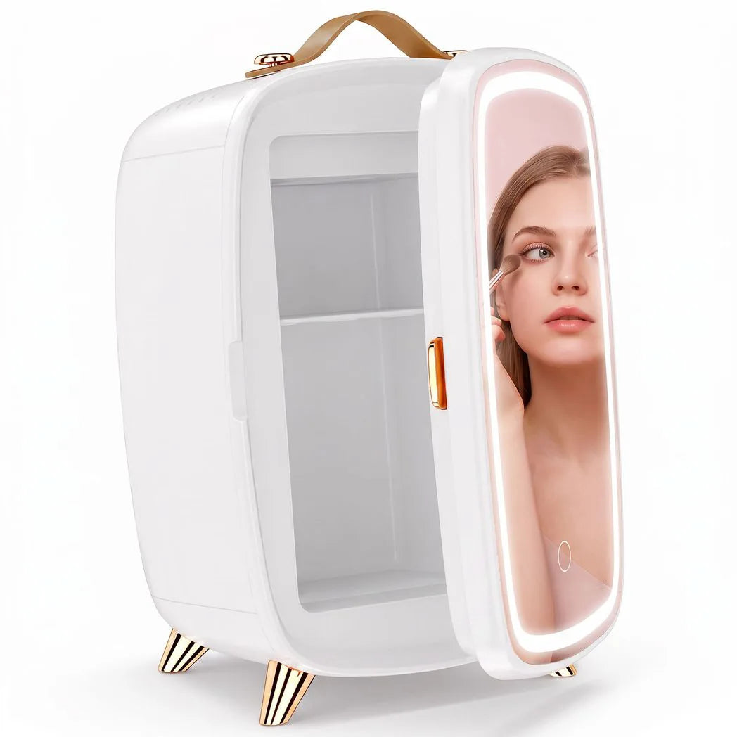 HOMCOM 6L Mini Skincare Fridge with LED Mirror and Touchscreen, Quiet 26dB Cooling โ White