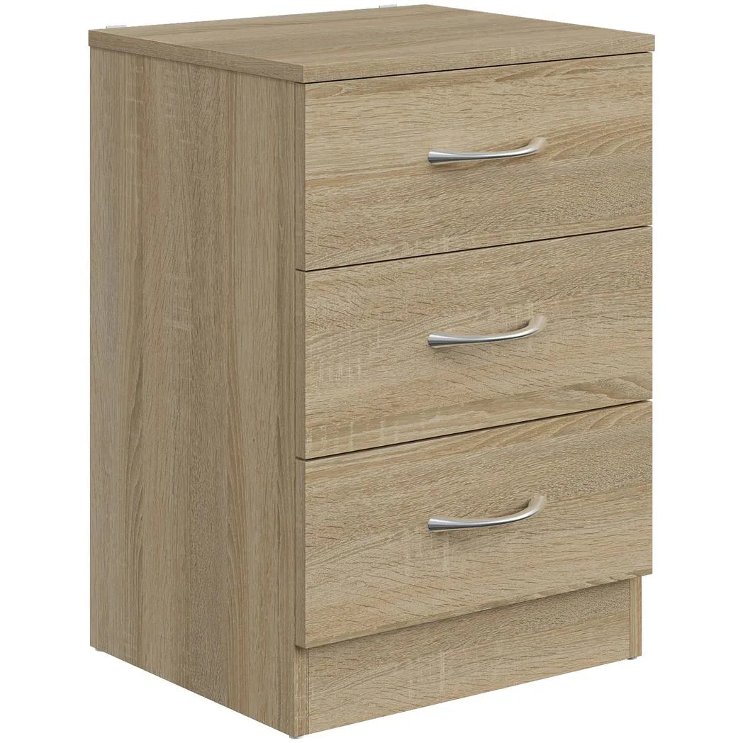 HOMCOM Three-Drawer Bedside Table with Non-Slip Feet – Simple Oak-Effect Bedroom Nightstand