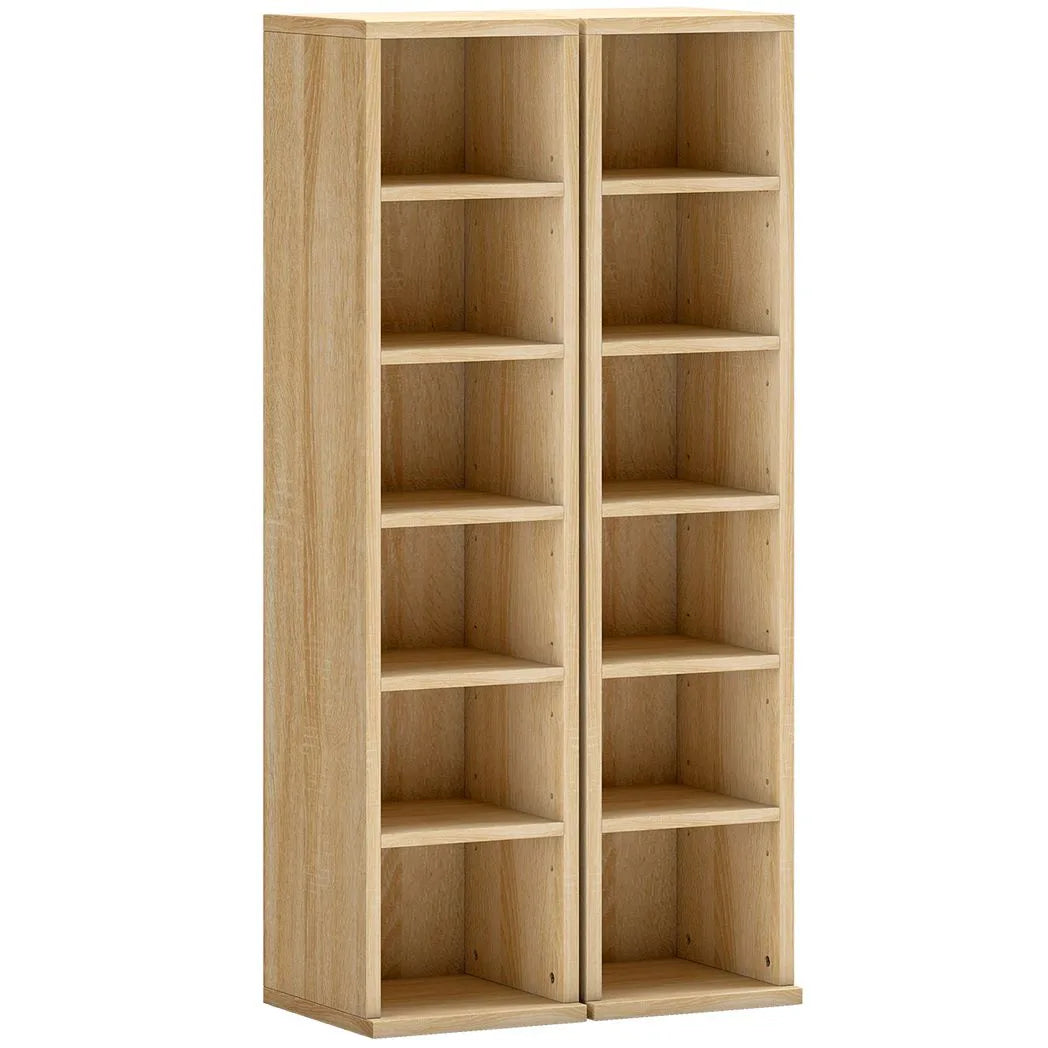 HOMCOM Set of 2 CD and Media Storage Tower Shelves with Adjustable Shelves and Anti-Tip Kits – Oak