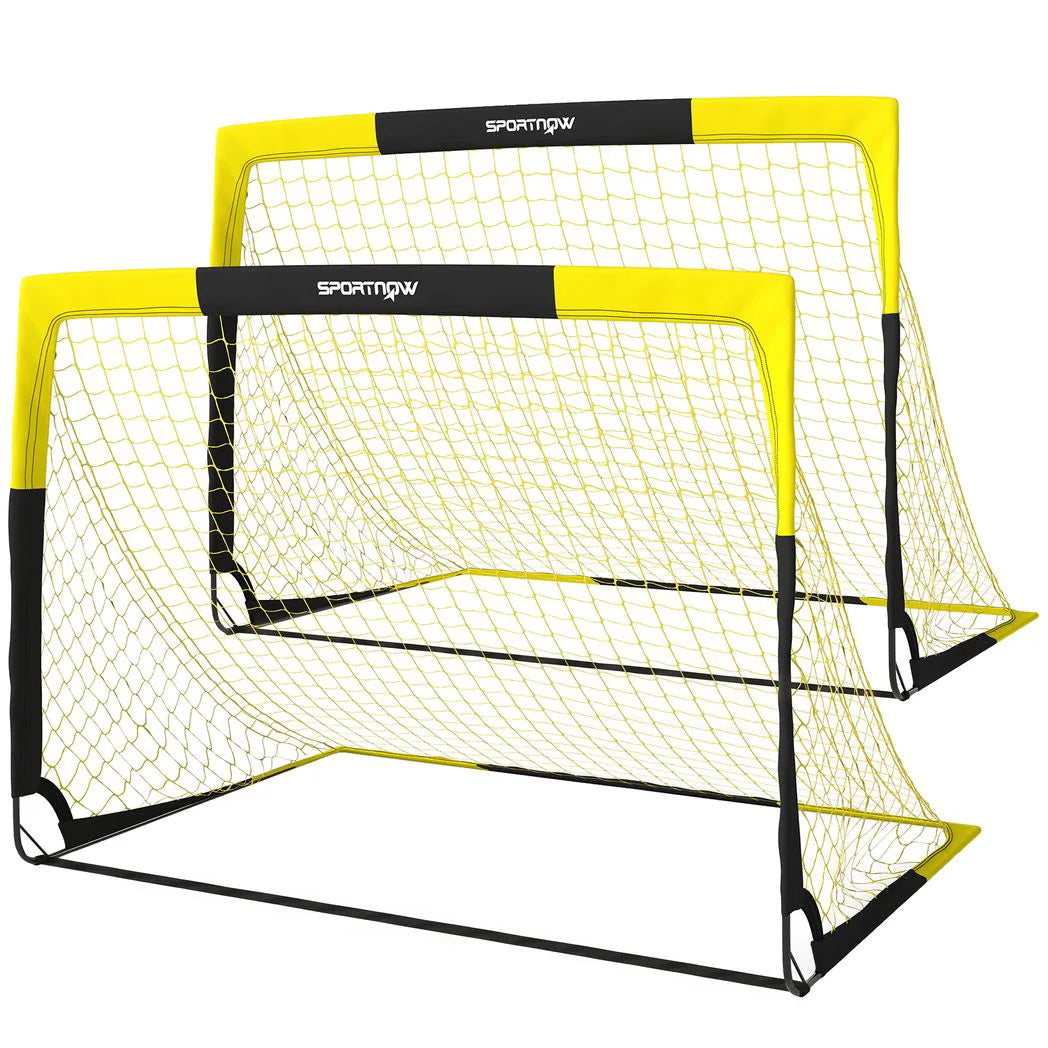SPORTNOW Set of 2 Pop Up Football Goals with Carry Bag & 8 Ground Stakes – Portable Folding Garden Football Nets