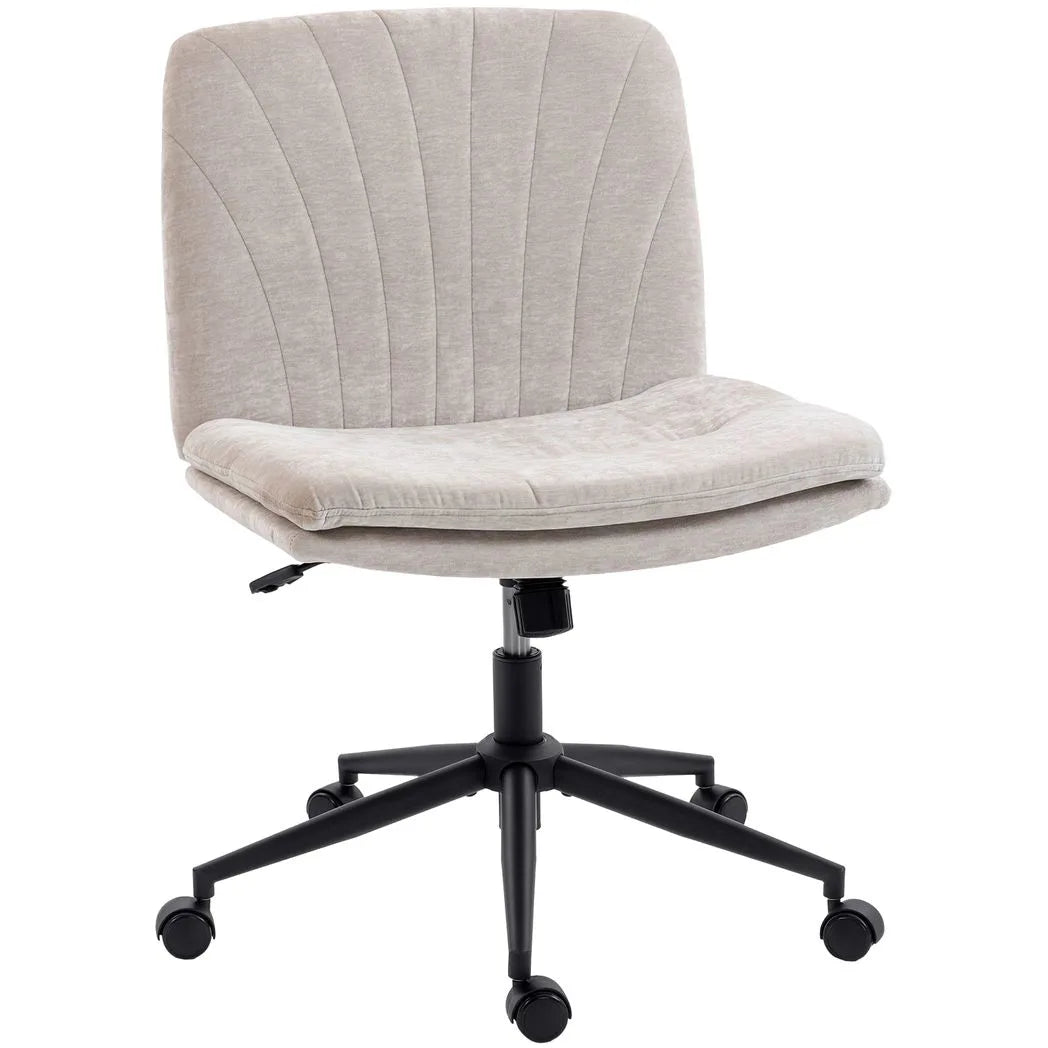 HOMCOM Criss Cross Chair with Wheels, Armless Chenille Office Chair – Tilting, Height Adjustable, Beige