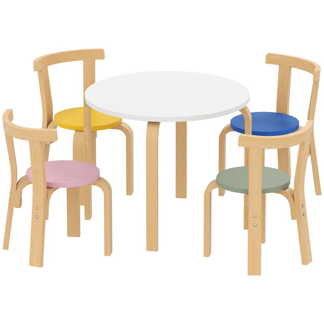 AIYAPLAY 5 Piece Wooden Kids Table and Chairs Set with Rounded Edges – Toddler Furniture for Nursery, Playroom, Classroom, Ages 3-8