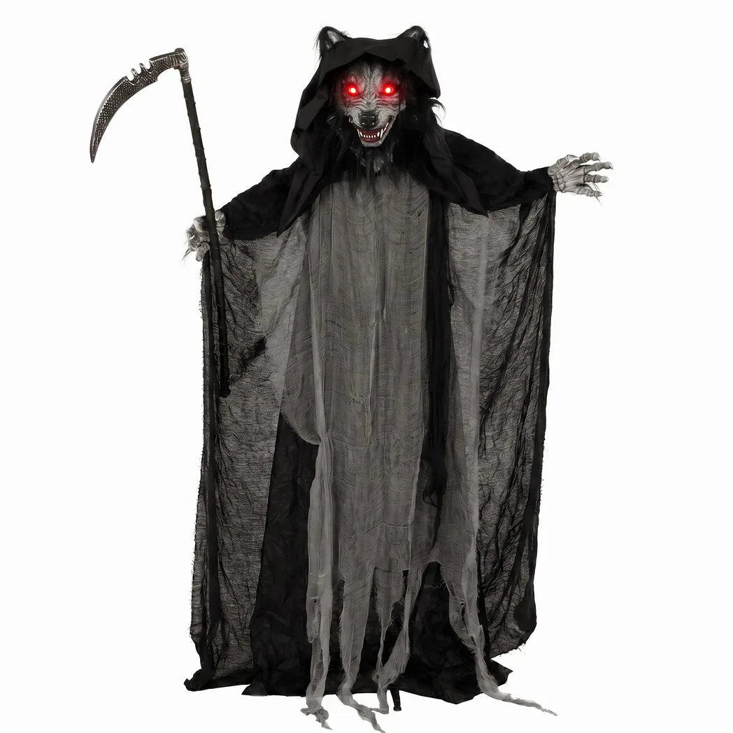 HOMCOM Halloween Standing Werewolf Animated Decoration with Light-Up Eyes, Sound and Touch Activated