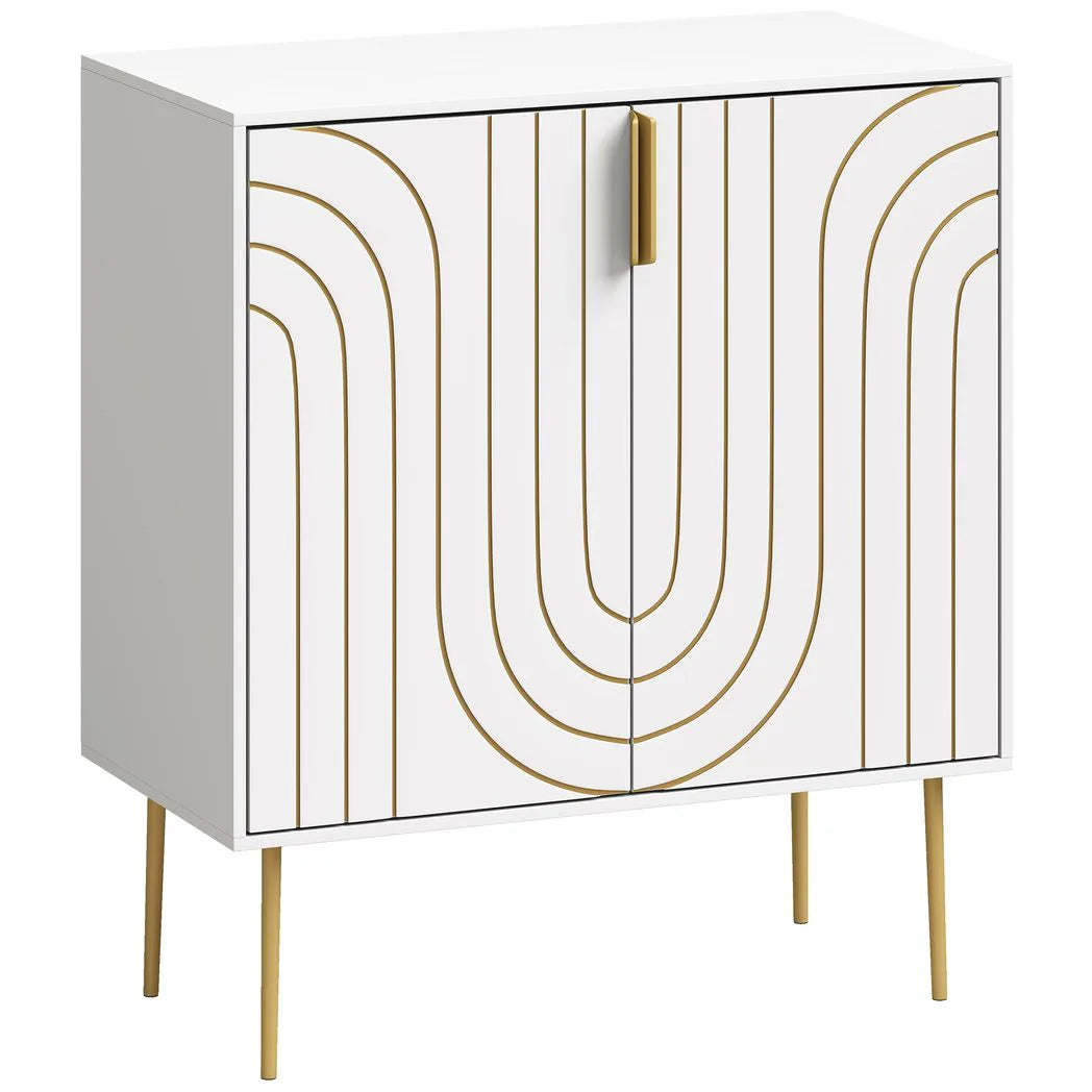 HOMCOM Modern Kitchen Cupboard with 2 Doors, Adjustable Shelf and Copper-Tone Metal Legs – Storage Cabinet, White