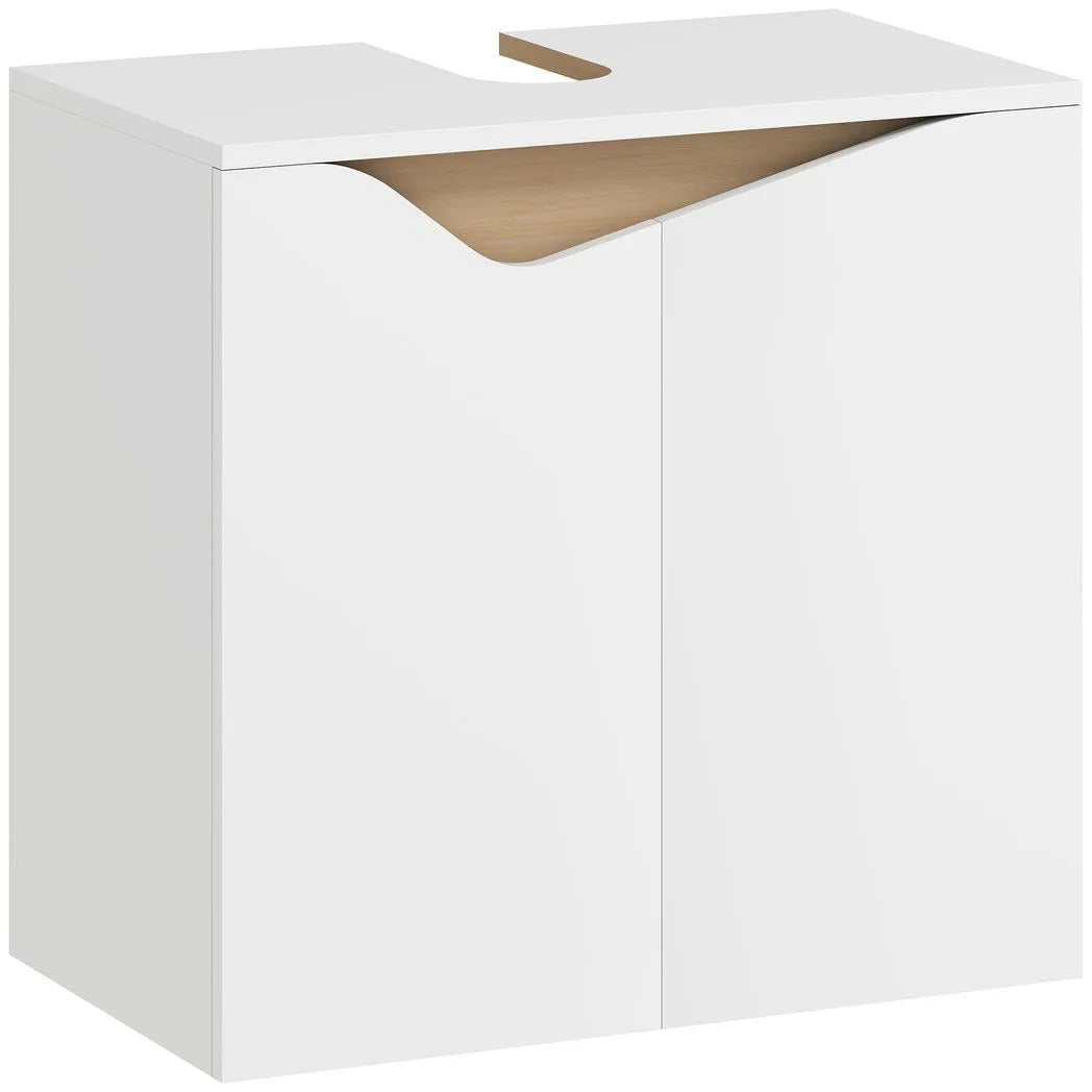 HOMCOM Under Sink Bathroom Cabinet with Soft-Close Doors – U-Shaped Cut-Out for Wall-Mounted Basins, White