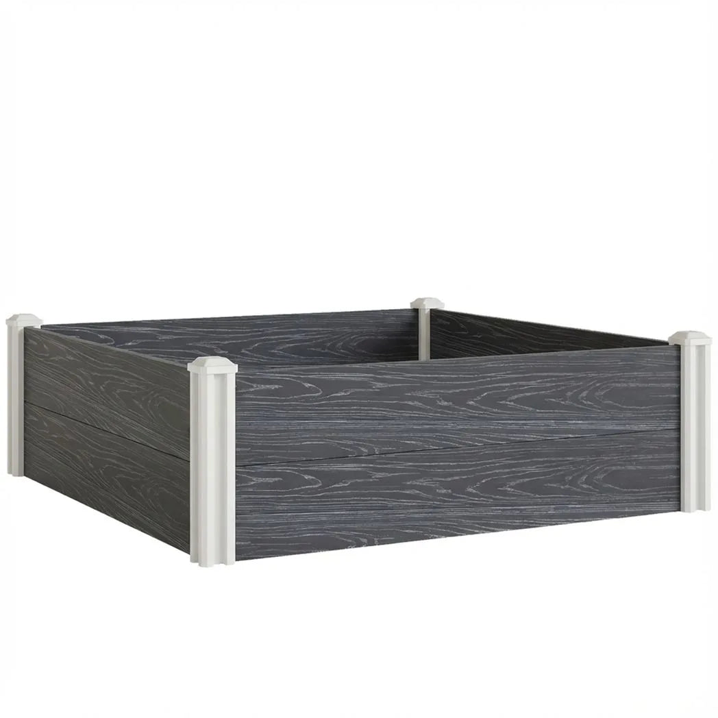 Outsunny Vinyl Raised Garden Bed Kit with Slotting Legs and Open Bottom – Modular 3 x 3 x 1ft Planter, Dark Grey