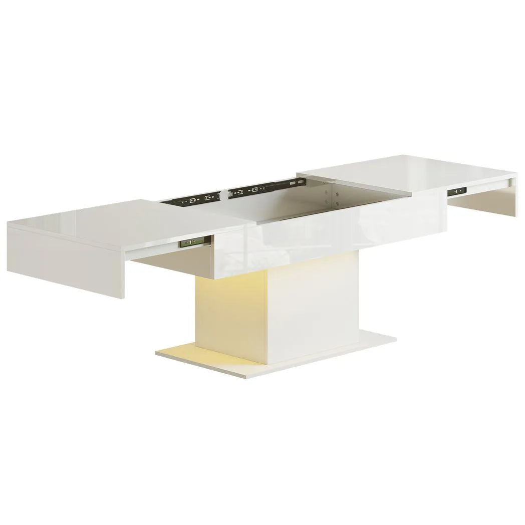 HOMCOM Extendable Coffee Table with LED Lights and Hidden Storage, 108–178.5cm – Living Room Table, High Gloss White