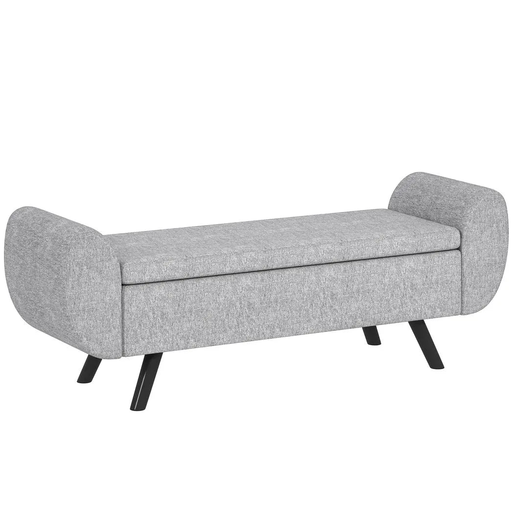 HOMCOM Storage Ottoman Bench with Armrests, 53.8L Lift-Top Storage & Rubberwood Legs – Upholstered Linen Window Seat, Dark Grey