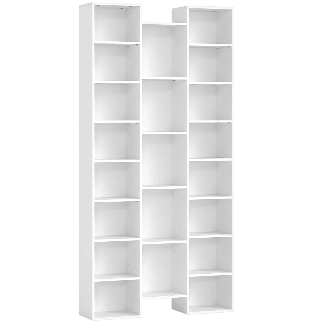 HOMCOM 21-Compartment Bookshelf with Asymmetrical Layout and Anti-Tipping Device – Steel and Board, White