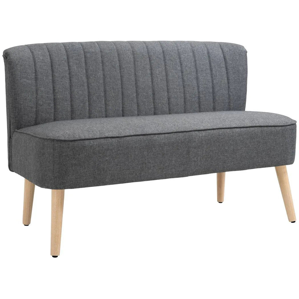 HOMCOM 117 cm Small 2 Seater Loveseat Sofa with Thick Padded Seat and Rubberwood Legs, Grey