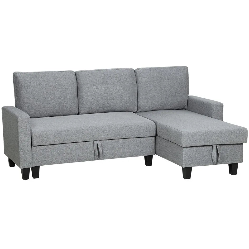 HOMCOM Three-Seater Storage Sofa Bed with Chaise & Linen-Look Upholstery – Fold-Out Sofa Bed, Grey