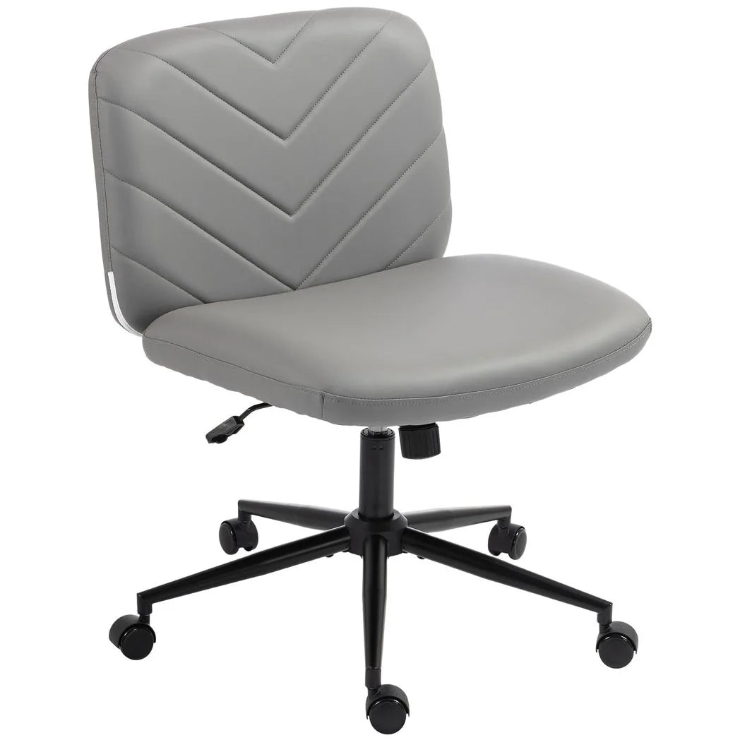 HOMCOM Armless Home Office Desk Chair with Wide 62cm Seat, Adjustable Height and Rocking – Pet-Friendly Leather, Grey