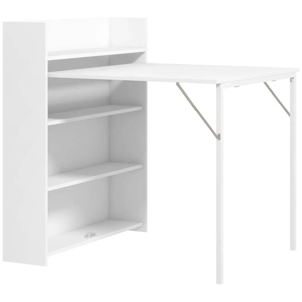 HOMCOM Folding Drop-Leaf Kitchen Table with Storage Shelves – Space-Saving Dining Table, White