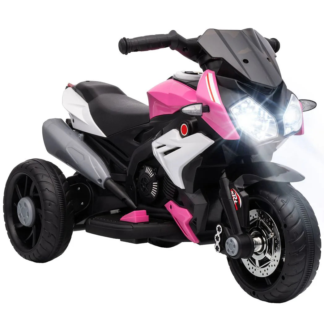 HOMCOM Kids Electric Motorcycle, 6V Three-Wheel Ride-On with LED Headlight, Music & Horn – Ages 3-5, Pink