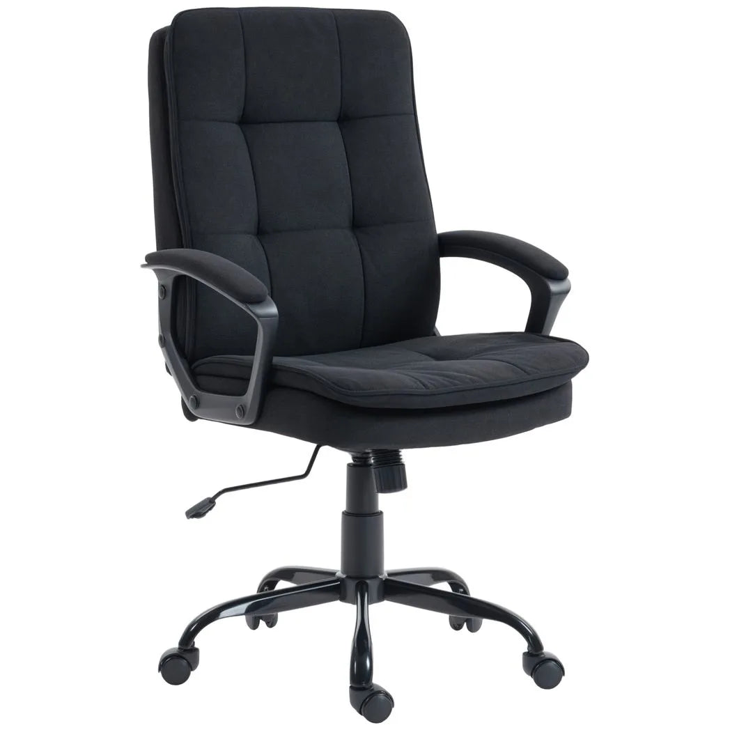 HOMCOM Linen-Look Office Chair with Double-Padded Seat & Back, Height Adjustable Swivel Desk Chair – Black