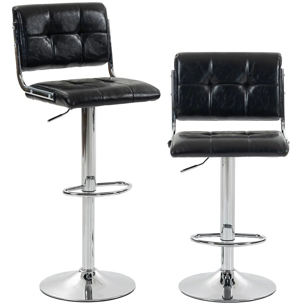 HOMCOM Set of 2 Swivel Bar Stools, Adjustable Height PU Leather – Kitchen Breakfast Bar Seating, Black