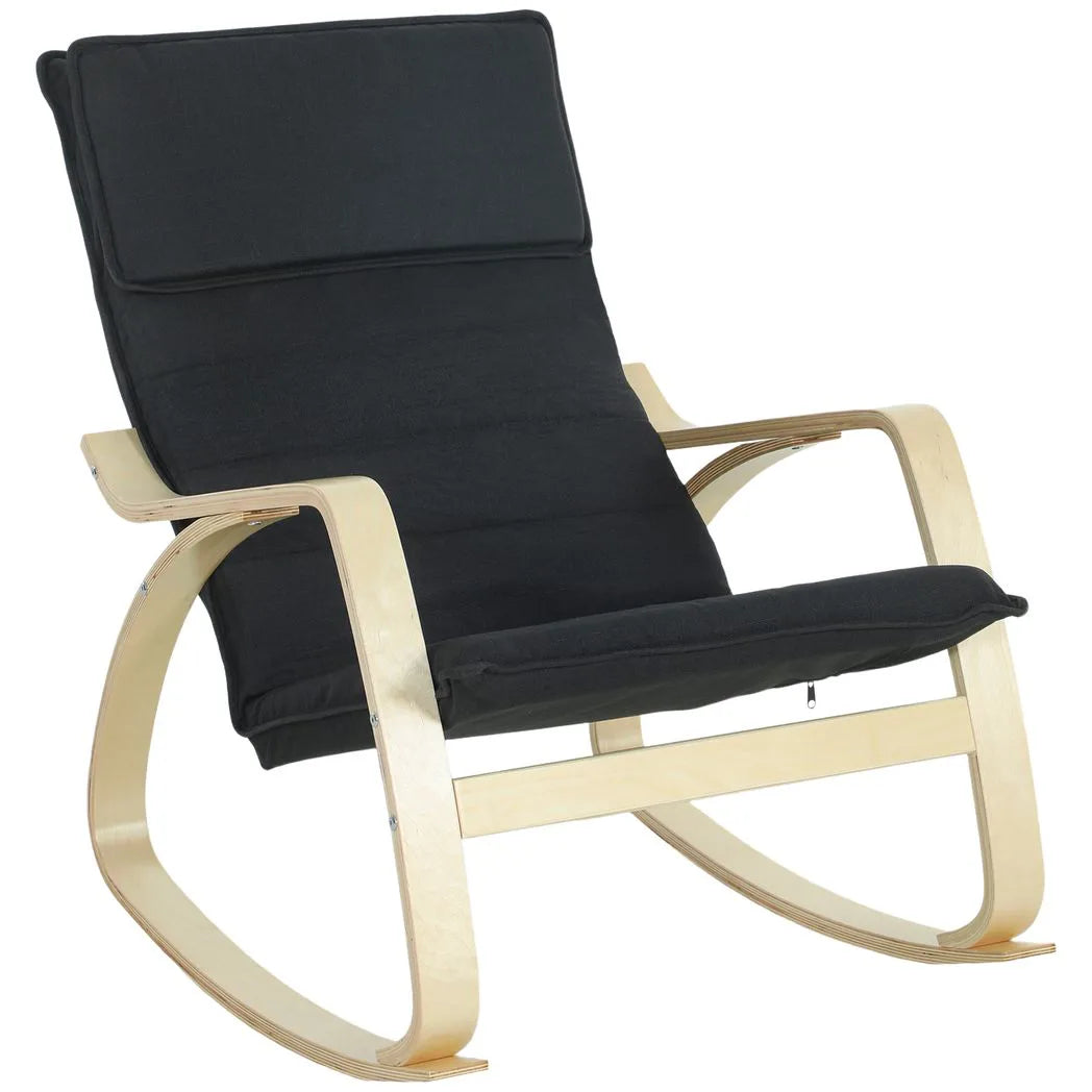 HOMCOM Rocking Lounge Chair with Headrest and Linen-Look Fabric – Relaxing Occasional Armchair, Black