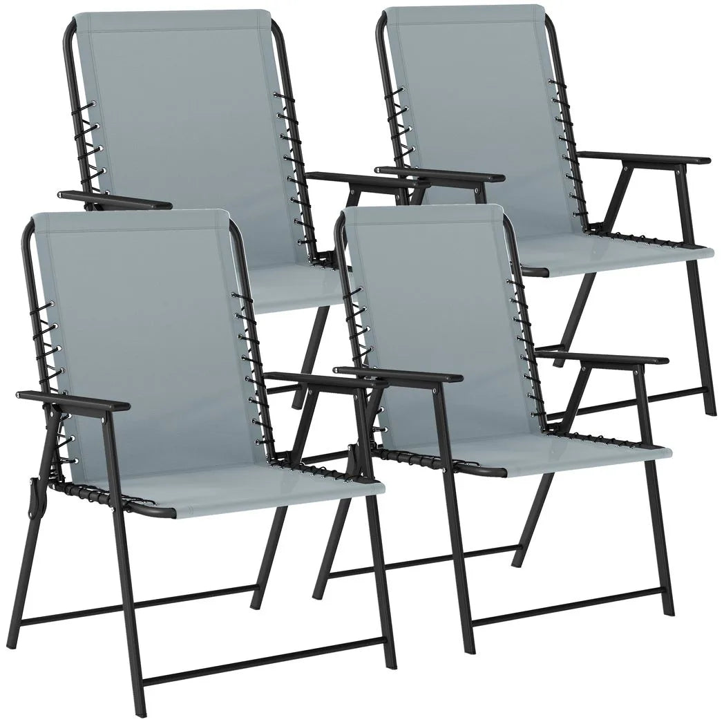 Outsunny Set of 4 Folding Garden Chairs with Breathable Texteline Seats and Armrests – Outdoor Dining, Light Grey