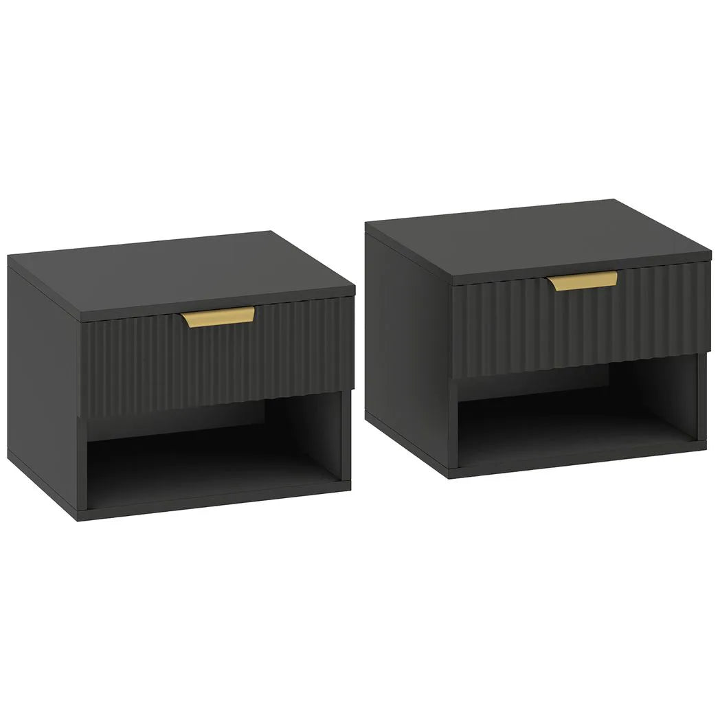 HOMCOM Floating Nightstands Set of 2 with Soft-Close Drawer – Modern Wall Mounted Bedside Tables, Black