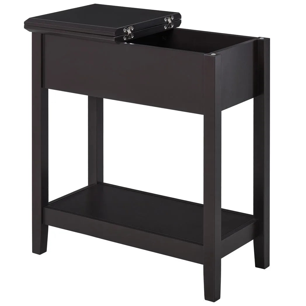 HOMCOM Narrow End Table with Flip Top and Bottom Shelf – Retro Side Table for Living Room and Study, Dark Coffee