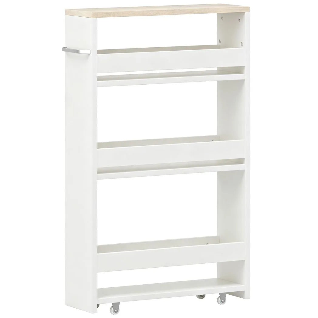 kleankin 4-Tier Slim Storage Cart with Wheels & Handle – Compact Rolling Trolley, 48W x 15D x 80H cm, White
