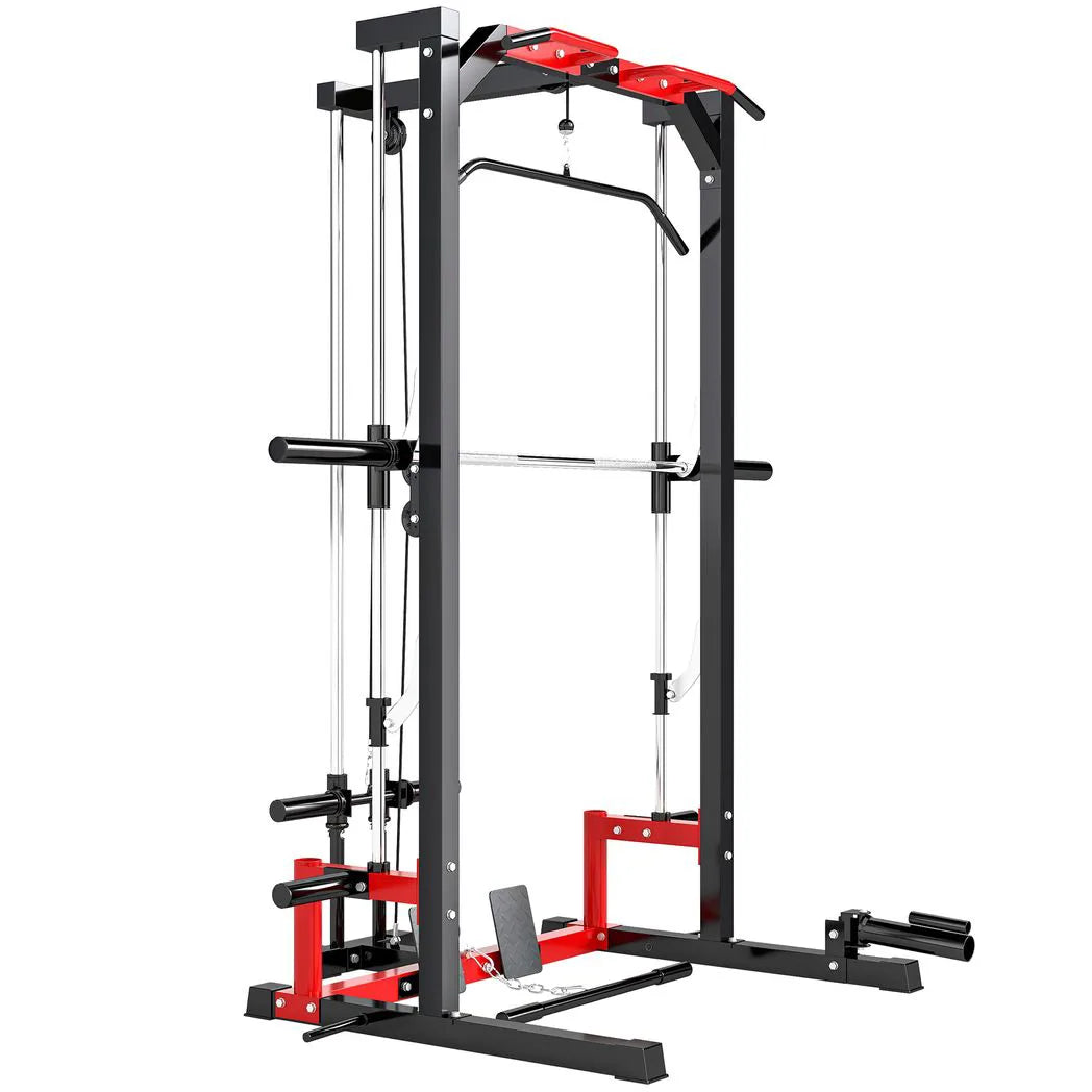 SPORTNOW Cable Crossover Machine with Pull Up Bar, Lat Pull Down & Squat Rack – Multi-Function Power Rack
