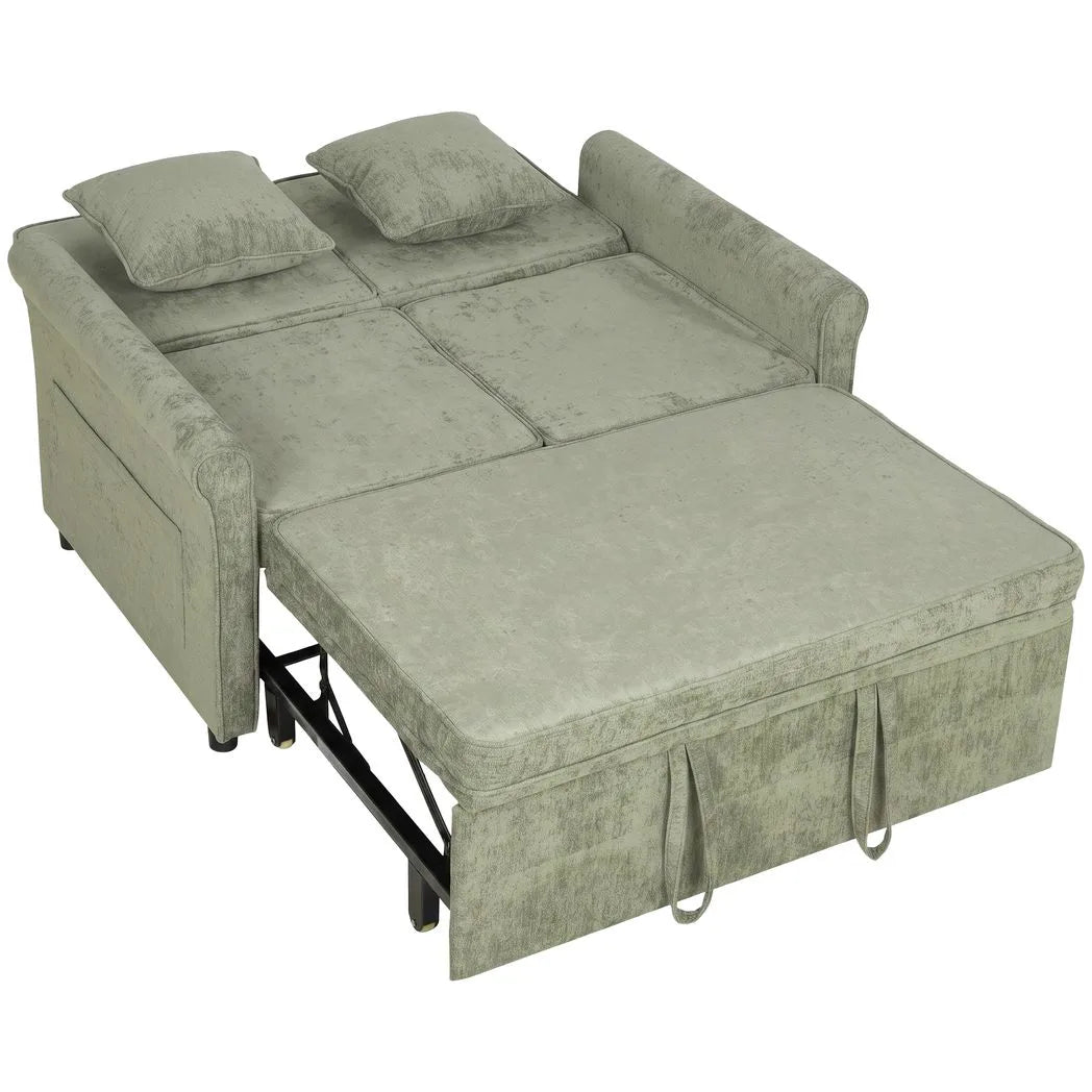 HOMCOM 2 Seater Sofa Bed, 3-in-1 Convertible Chenille Sleeper Sofa with 5-Position Backrest – Light Green