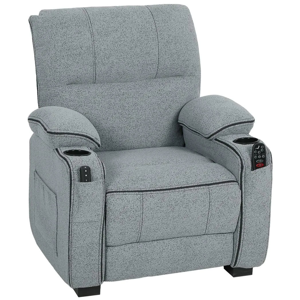 HOMCOM Electric Massage Recliner Armchair with Vibration, Heat and Memory Function – Velvet Chair, Grey