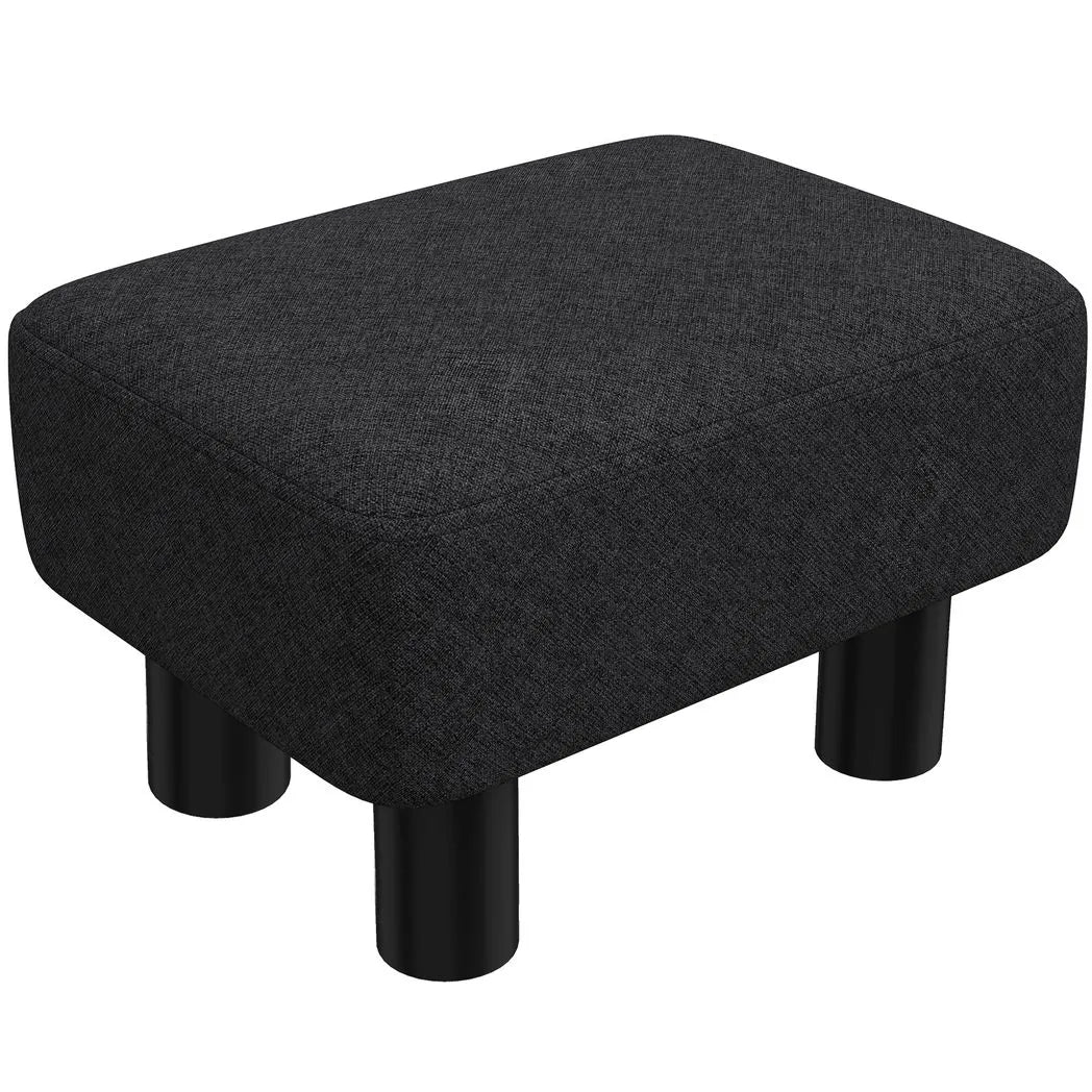 HOMCOM Linen Fabric Footstool Ottoman Cube with 4 Plastic Legs – Padded Bedroom Stool, Black