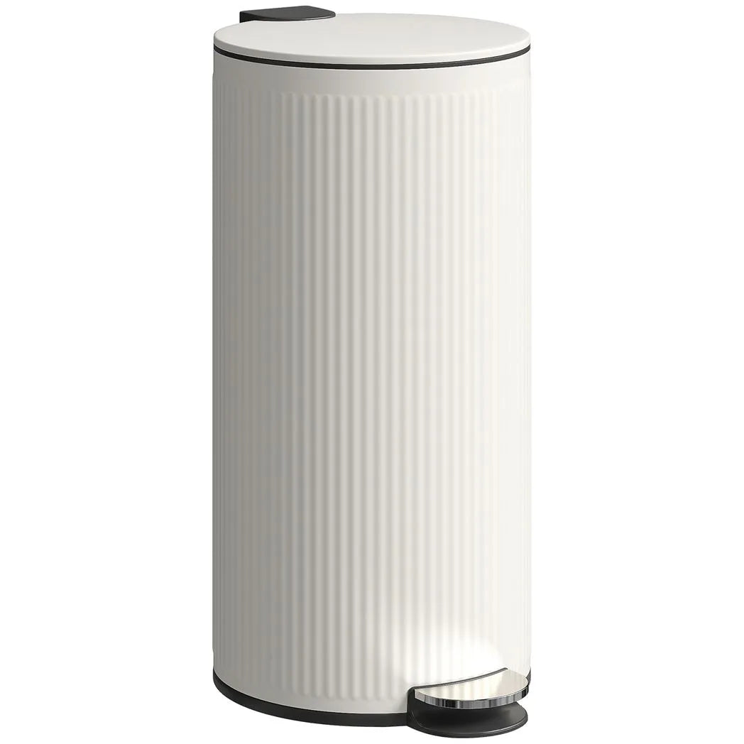 HOMCOM 30L Kitchen Pedal Bin with Soft-Close Lid and Removable Inner Bucket – Fingerprint-Resistant, Cream