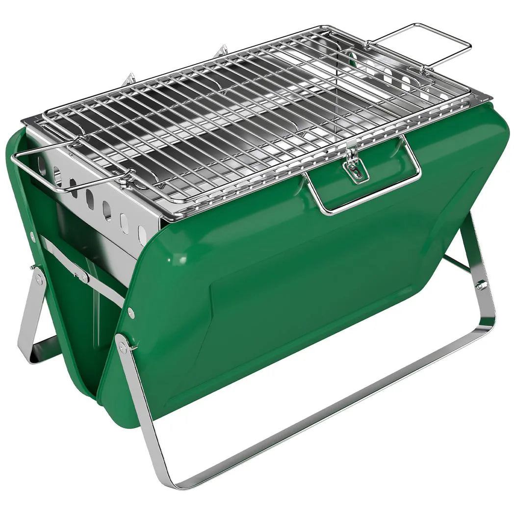 Outsunny Portable Briefcase Charcoal BBQ with Tilting Grate and Stainless Steel Basin, Dark Green